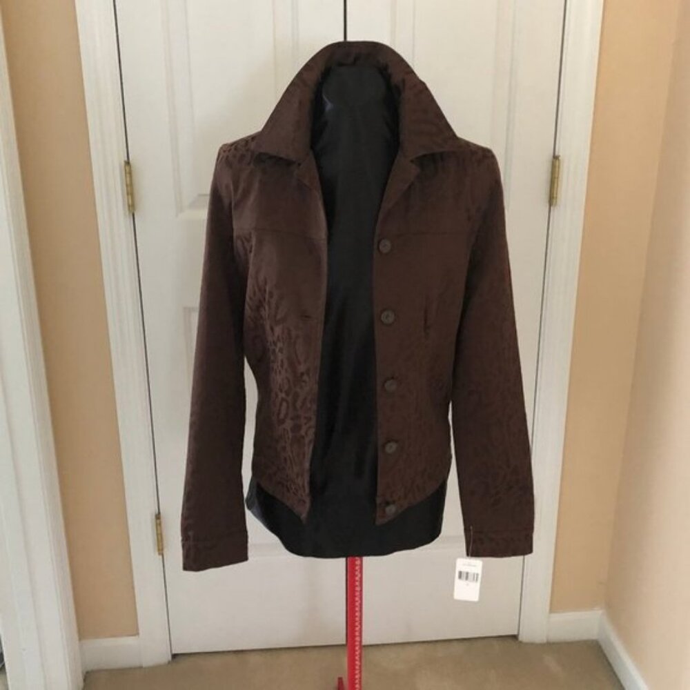 Rafael Sport Brownon Brown Leopard Print Lined Jeans Jacket  Size Small NWT